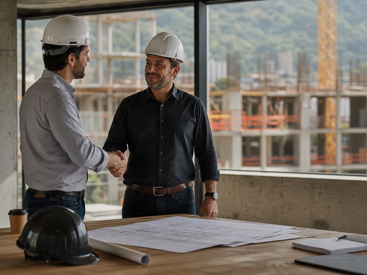 Cliente y equipo de obra acordando los detalles de un proyecto.