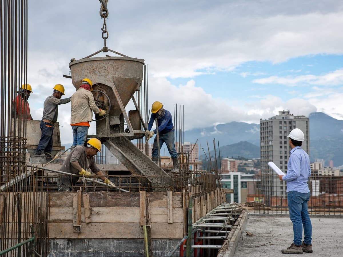 Equipo ejecutando estructura de concreto en una obra.