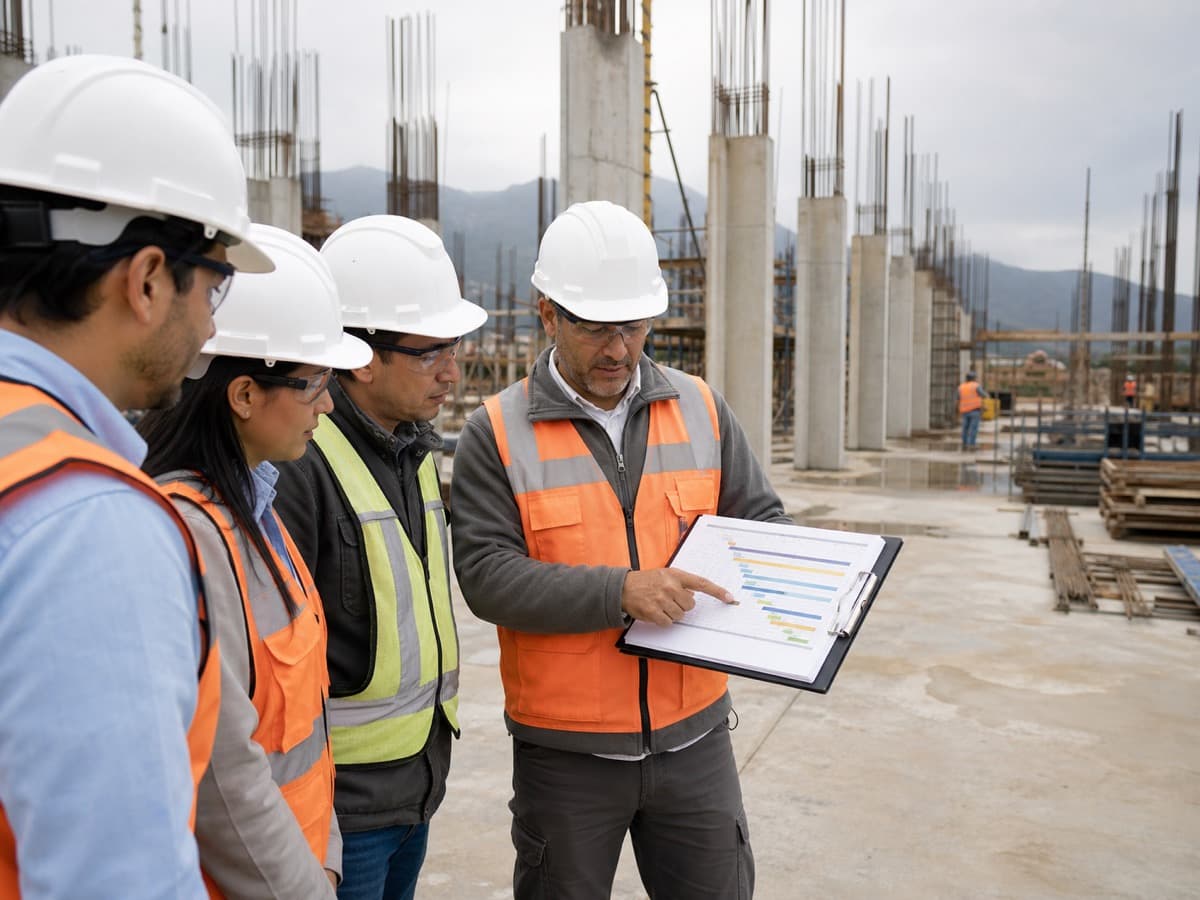 Equipo de obra coordinando el plan de ejecución en sitio.