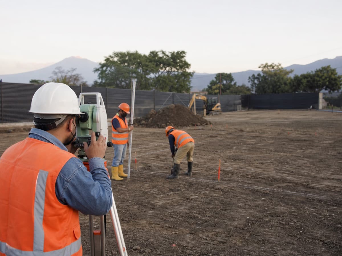 Equipo preparando el terreno antes de la construcción.